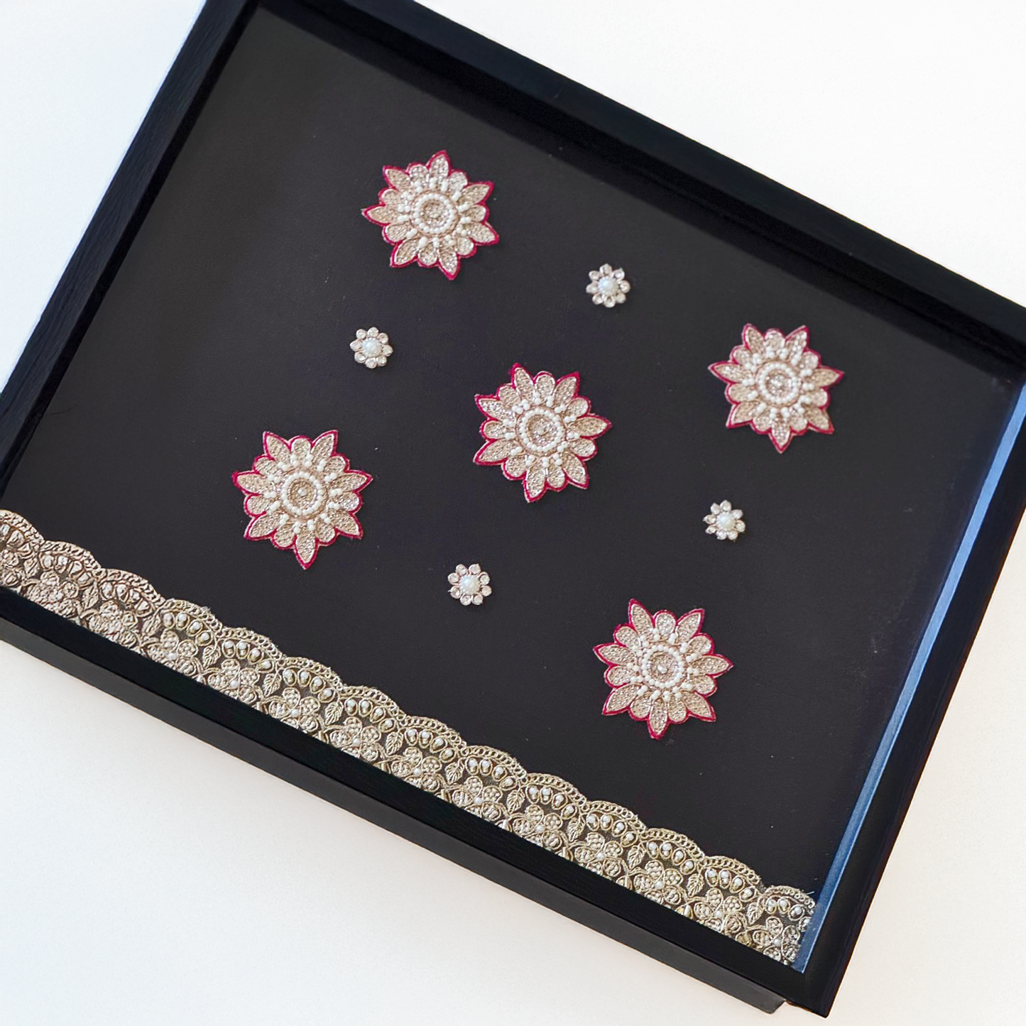 Black Brocade with zardozi work motif and border set of 2 pcs