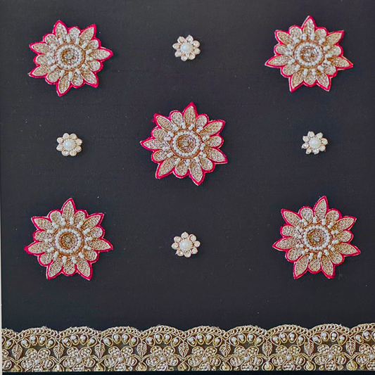 Black Brocade with zardozi work motif and border set of 2 pcs