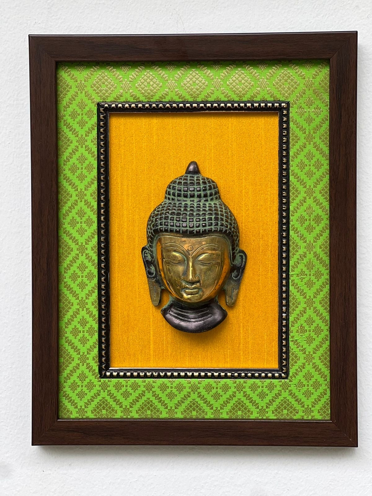 Elegant Brass Buddha Wall Frame – Green & Yellow Décor
