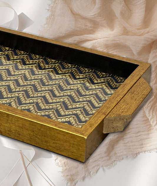 BLACK AND GOLD EMBROIDERY TRAY (7*12 INCHES)