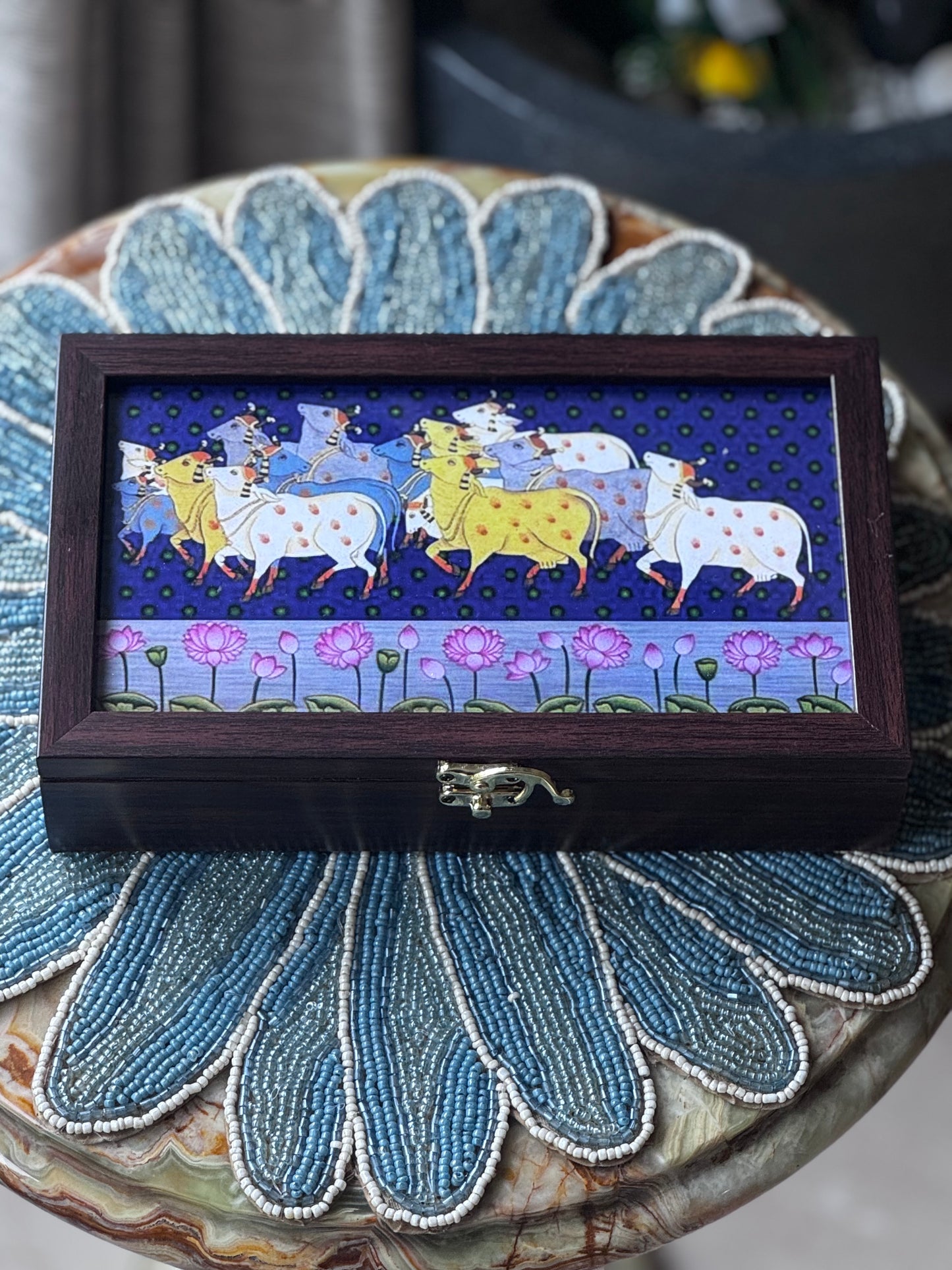 Divine Cow Parade Glass-Top Wooden Box