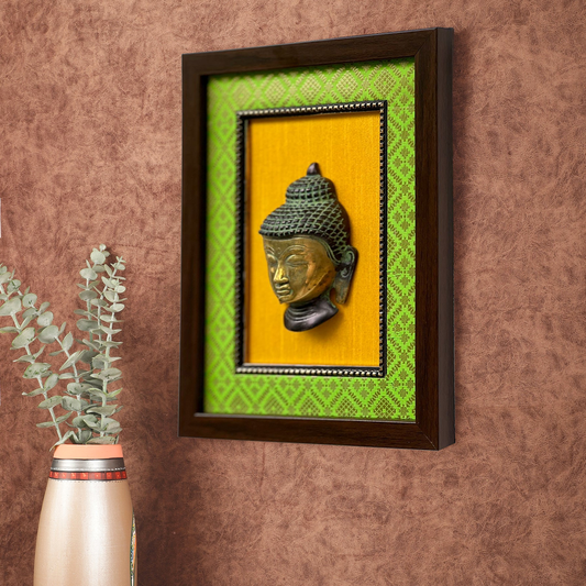 Elegant Brass Buddha Wall Frame – Green & Yellow Décor