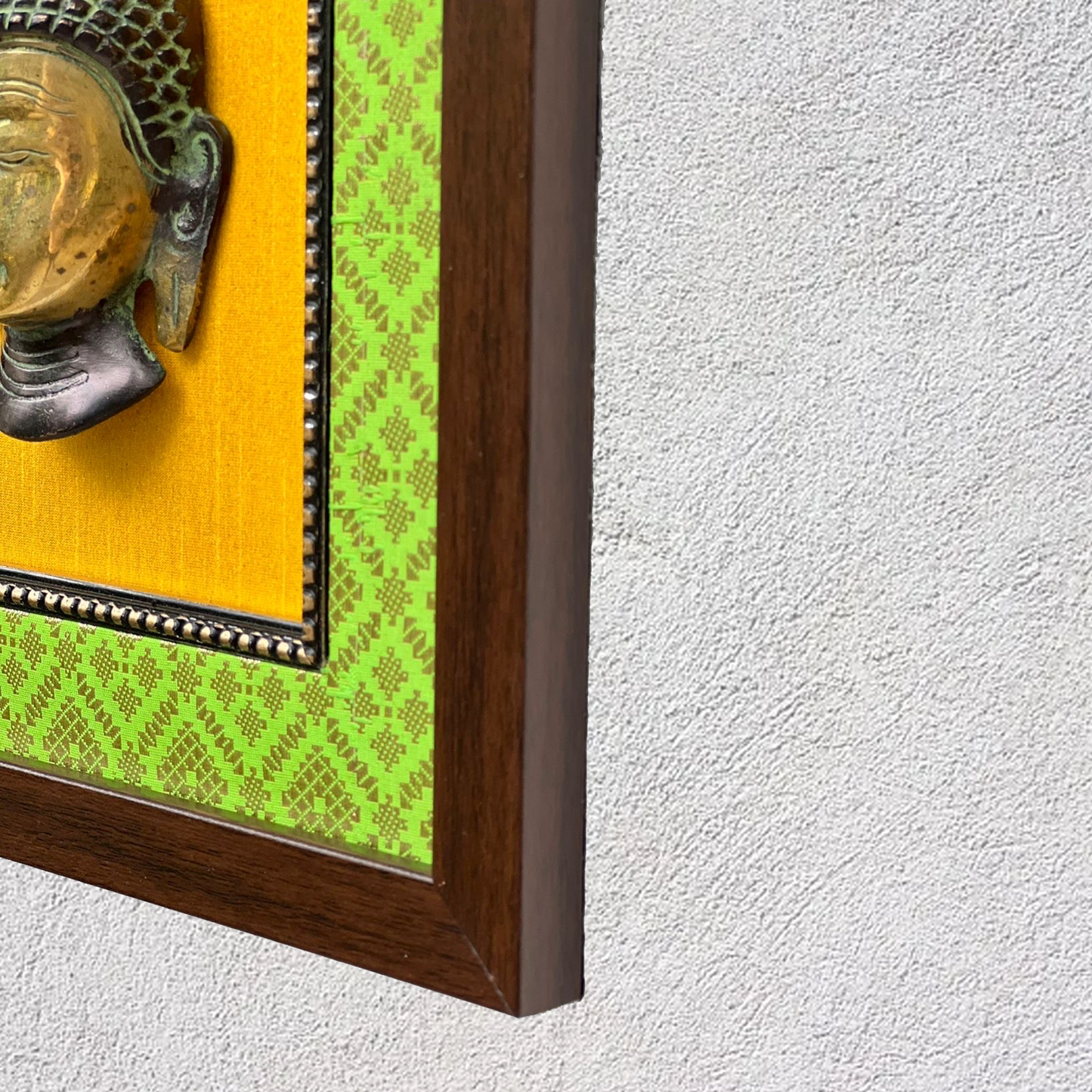 Elegant Brass Buddha Wall Frame – Green & Yellow Décor