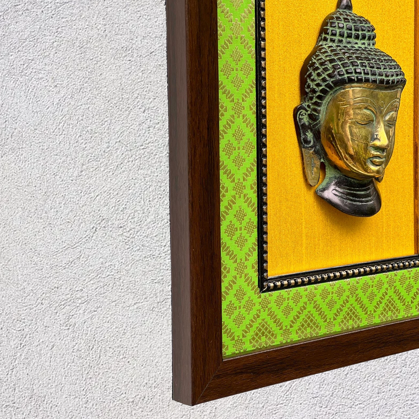 Elegant Brass Buddha Wall Frame – Green & Yellow Décor