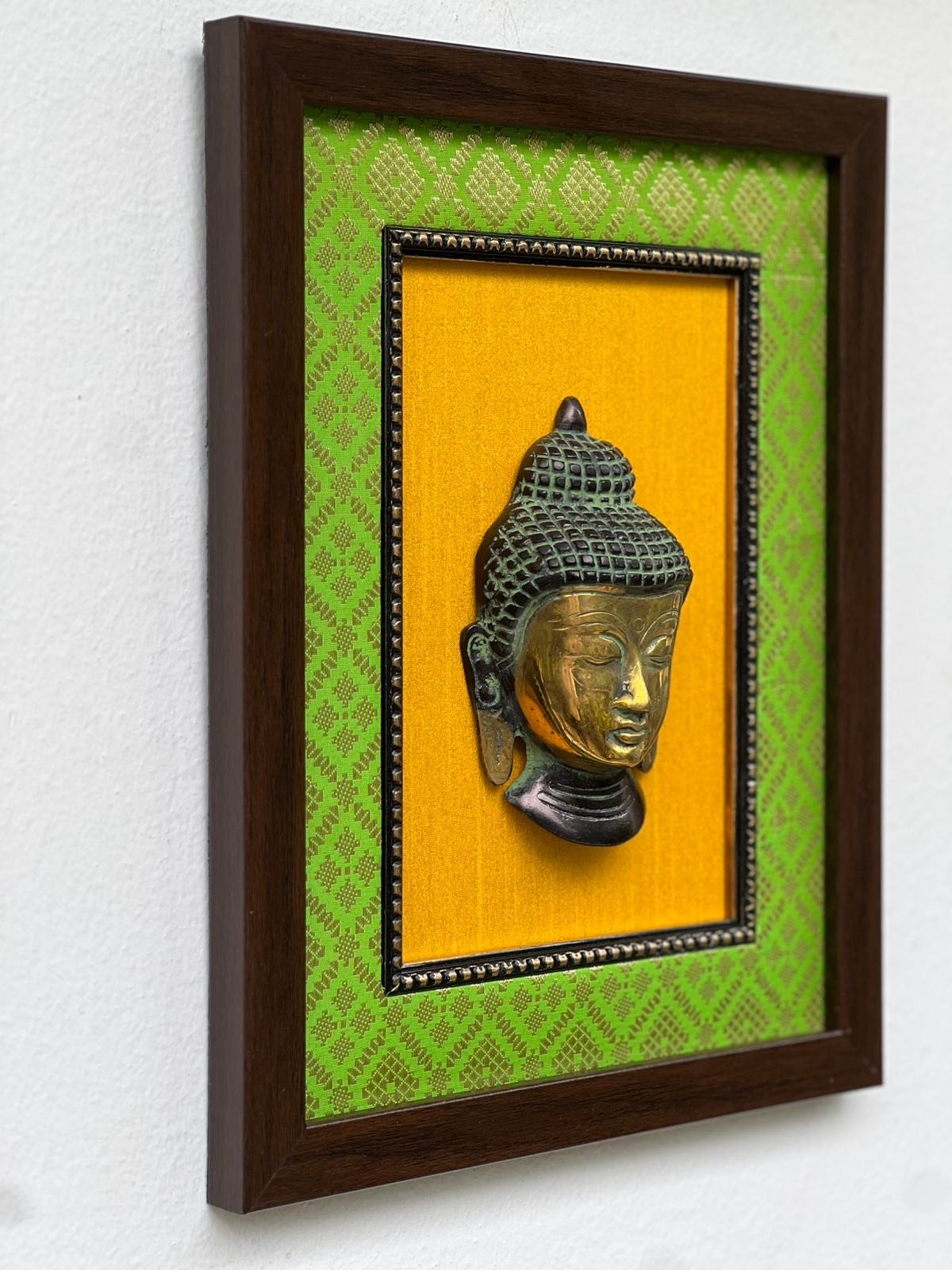 Elegant Brass Buddha Wall Frame – Green & Yellow Décor