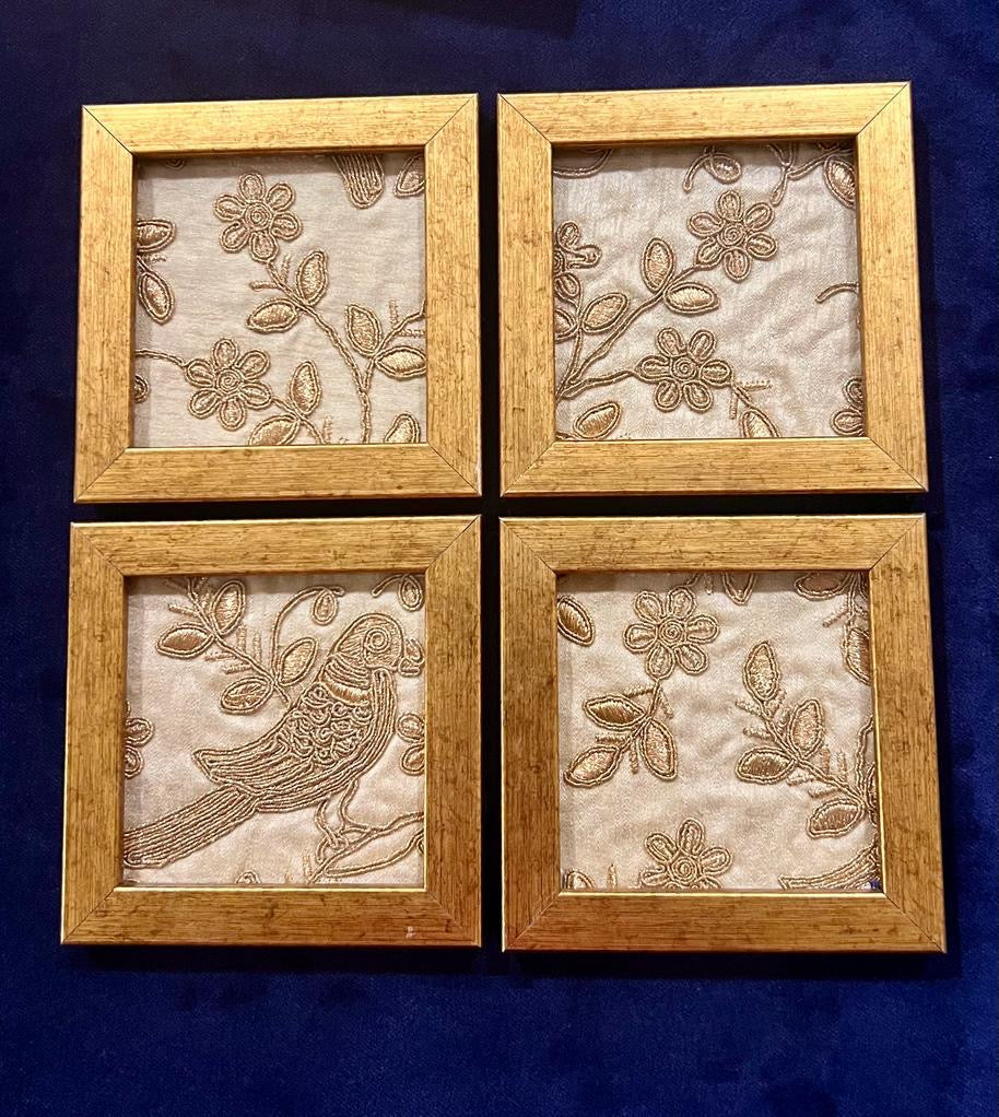 Golden Embroidery Coaster (Set of 4)