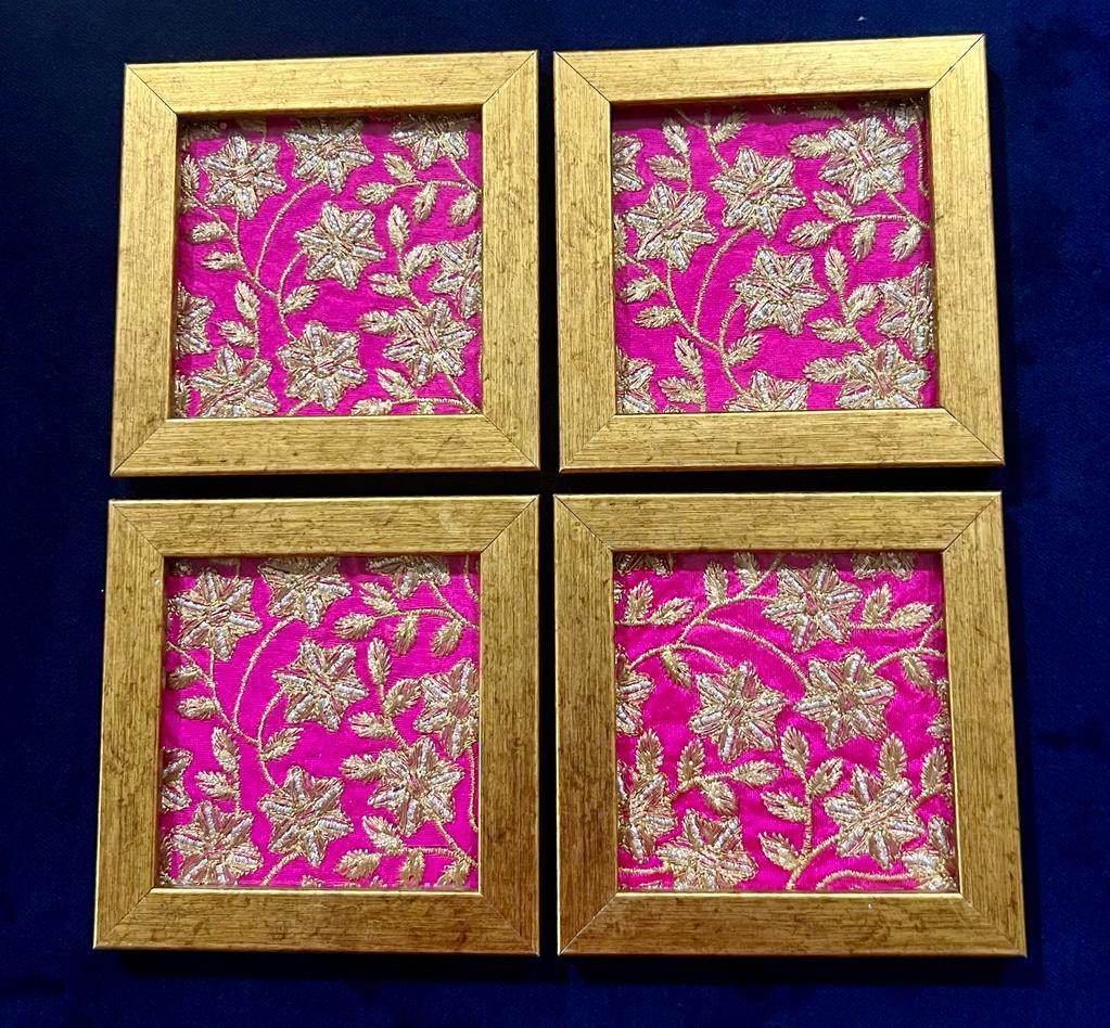 Pink Embroidered Coaster (Set of 4)