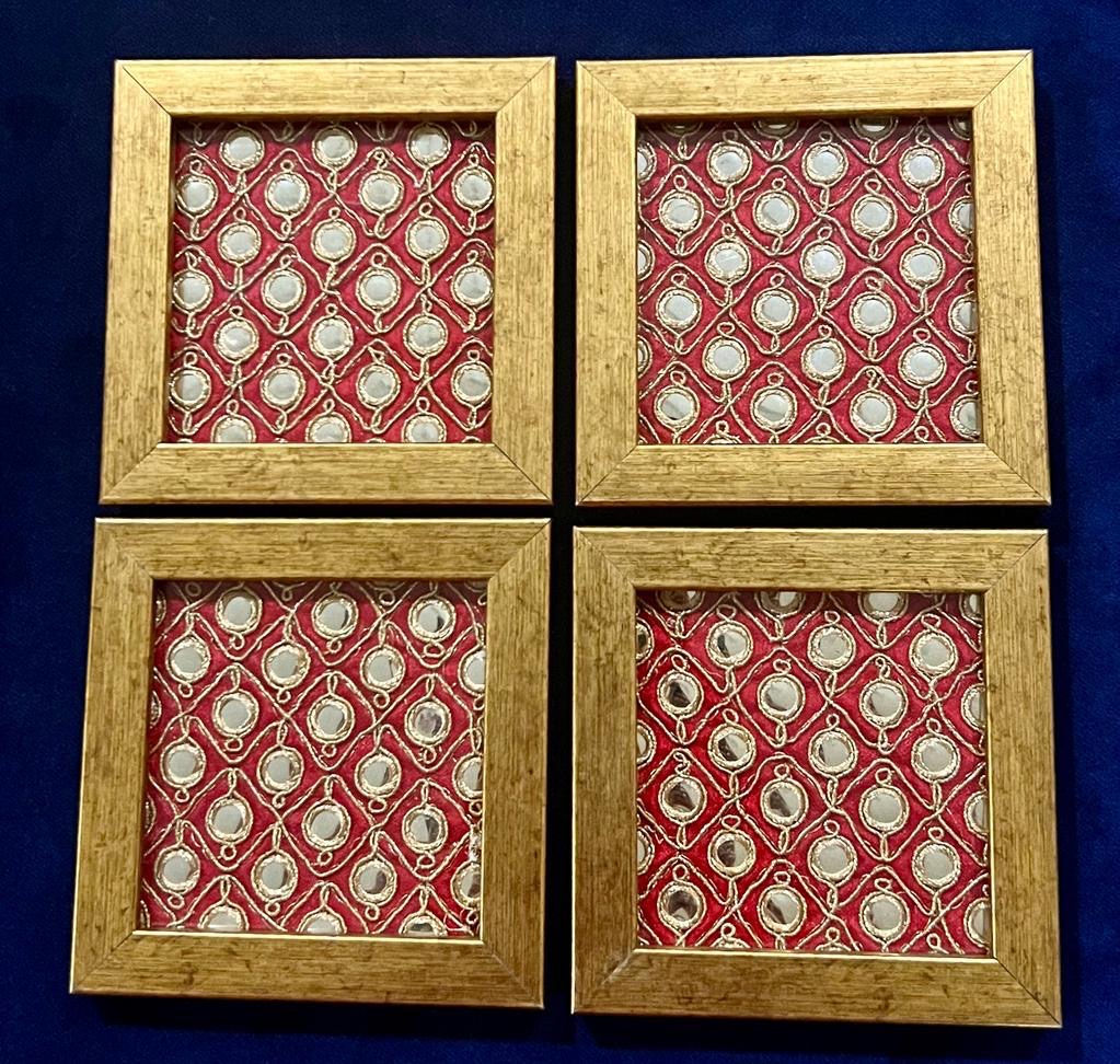 Red Brocade Coaster (Set of 4)