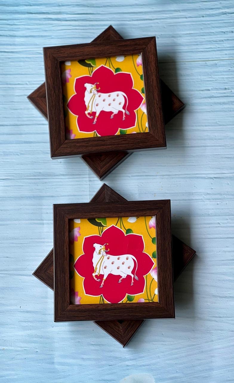 Yellow Digital Printed Coasters (Set of 4)