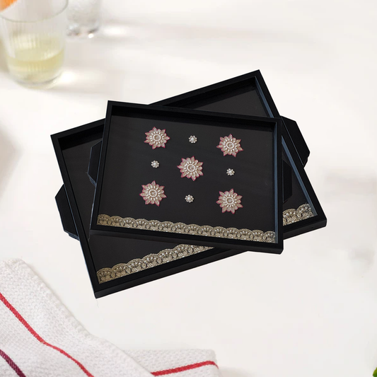 Black Brocade with zardozi work motif and border set of 2 pcs