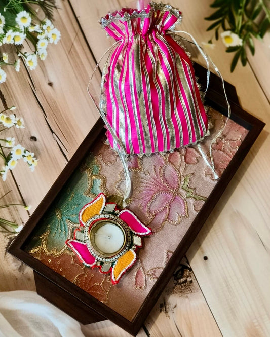 Glow & Gifted Tray with Potli, Dry Fruits & Diya