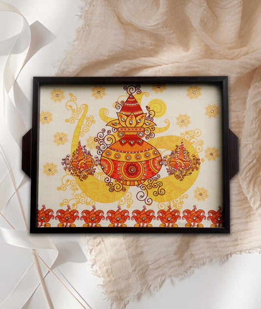 Auspicious Kalash Tray (10x12 inches), Crystal work unique