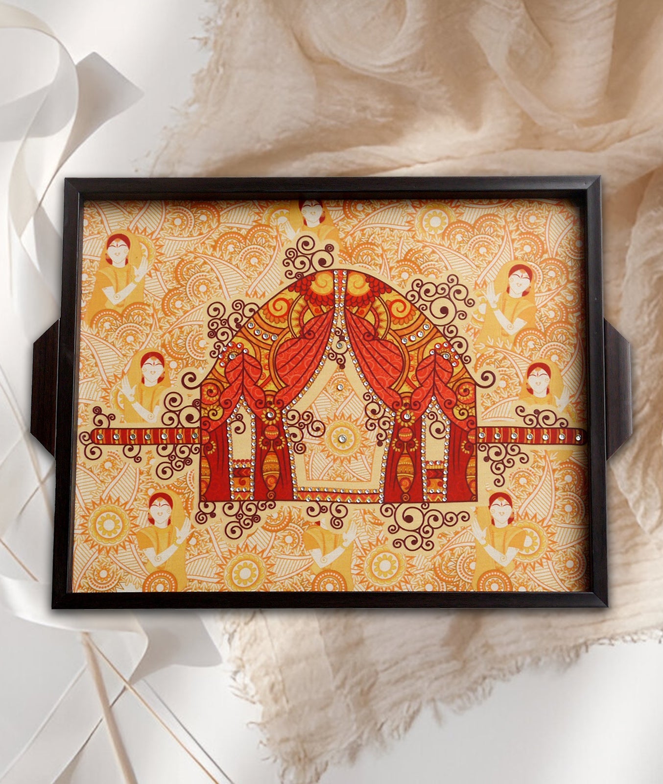 Heritage Doli Tray (10×12 inch) – Crystal Work under Glass