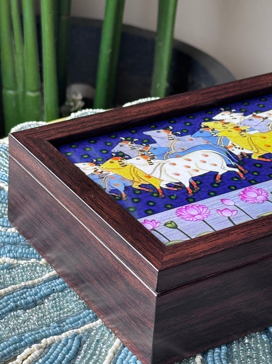Divine Cow Parade Glass-Top Wooden Box