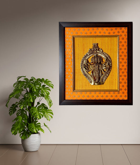 Panch Mukhi Hanuman Brass with Wooden Frame (11×12.5 inch)