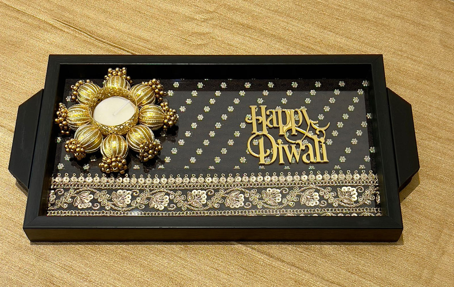 Zardozi Elegance Tray with Diya