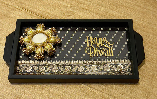 Zardozi Elegance Tray with Diya