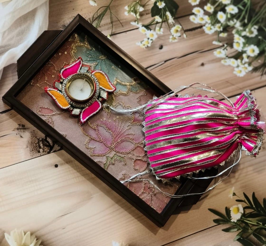 Glow & Gifted Tray with Potli, Dry Fruits & Diya
