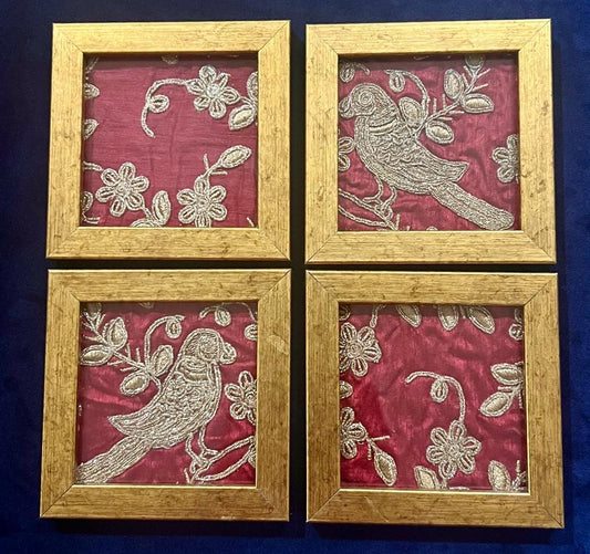 Red Embroidered Coaster (Set of 4)